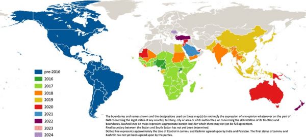 Map of the worldwide spread of fall armyworm since 2016 (as of July 2024).